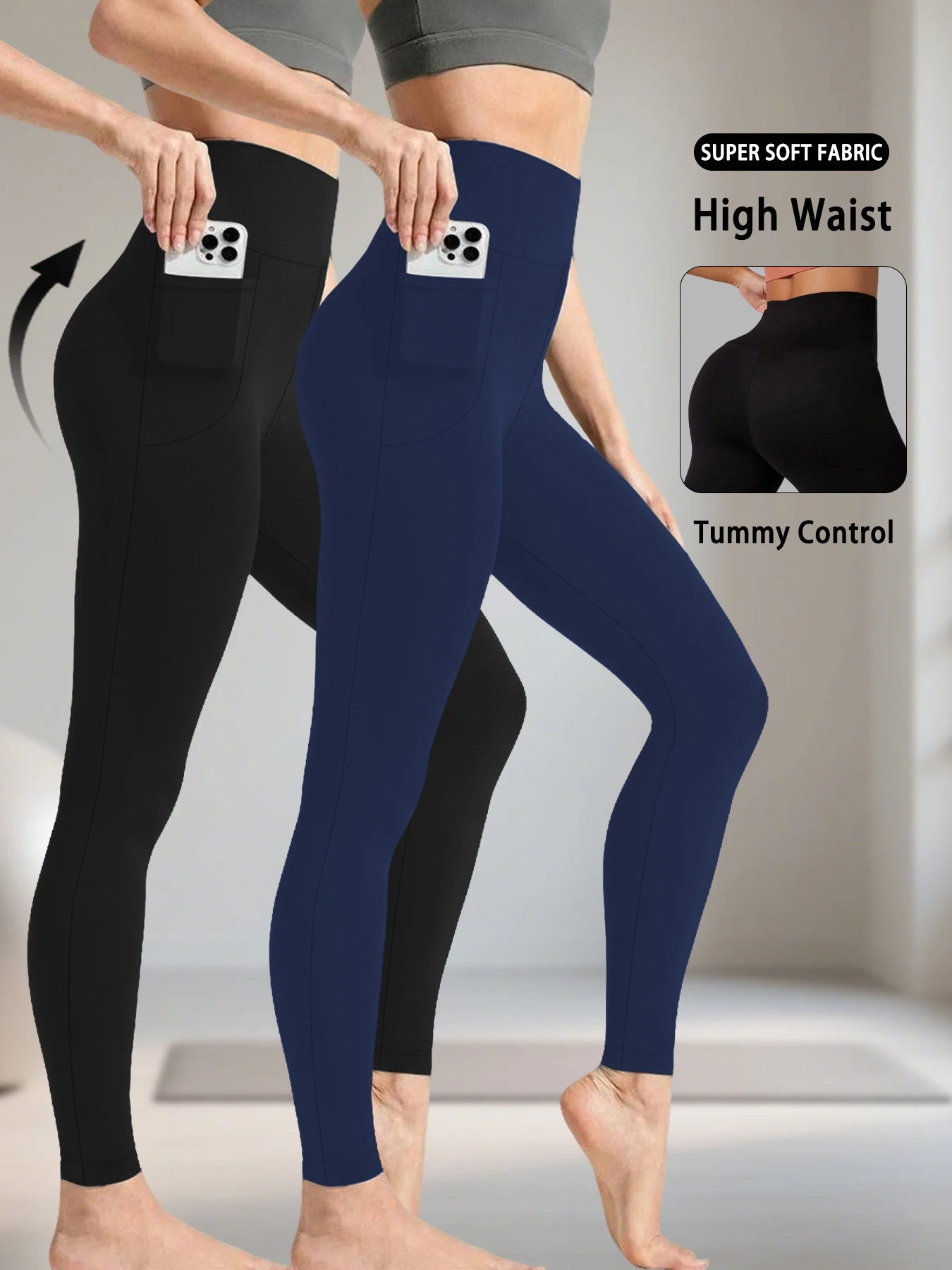 

2 Pack Women Super Soft Leggings with Pockets High Waisted Tummy Control for Yoga Workout Running Home Casual Wear