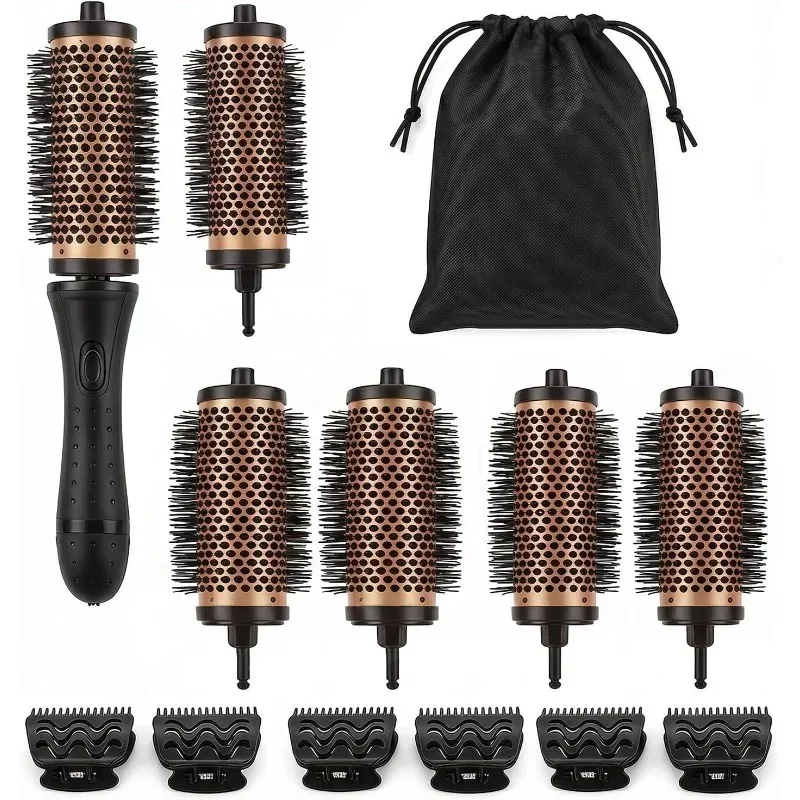 Curved Hair Brushes 6Pcs Set Aluminum Tube Styling Comb Fluffy Hair Drying Detangling Brush for Women Men Salon Hair Tools