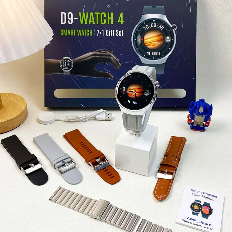 D9 Watch 4 Set Smart Watch 2024 Round Screen 7+1 Set Dial Up Call Bluetooth Phone Call Music Control Health Sports tracking