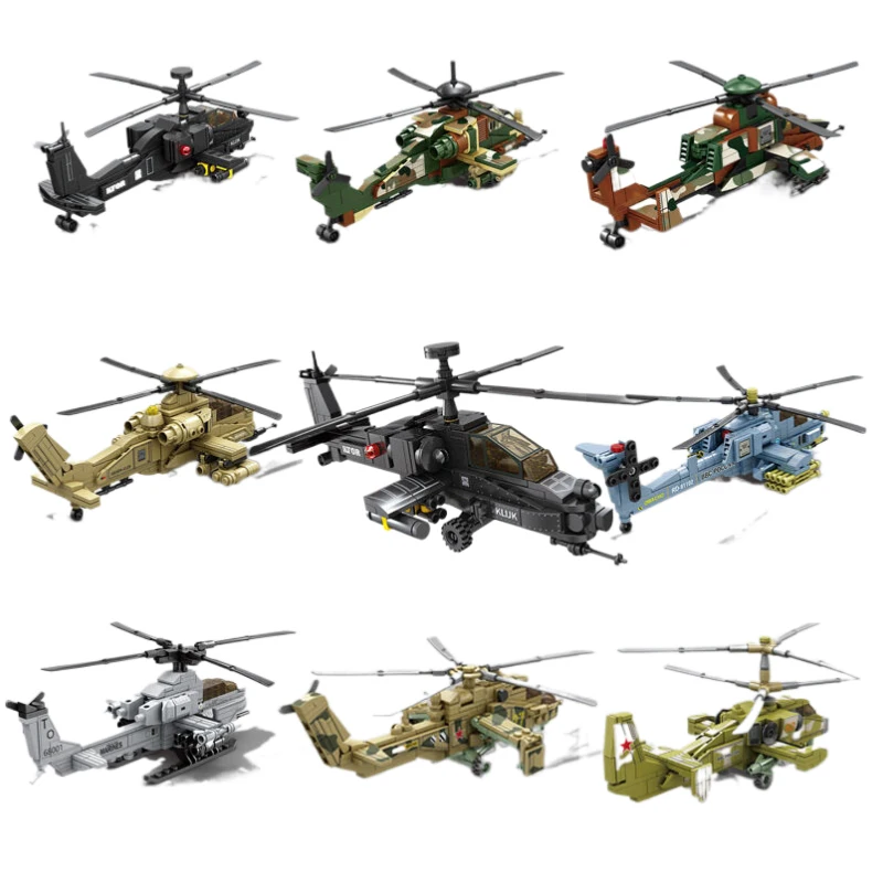 

Kazi Helicopter sets AH-64 gunships model building blocks world war ww2 army fighter fire rescue huey copter bricks police city