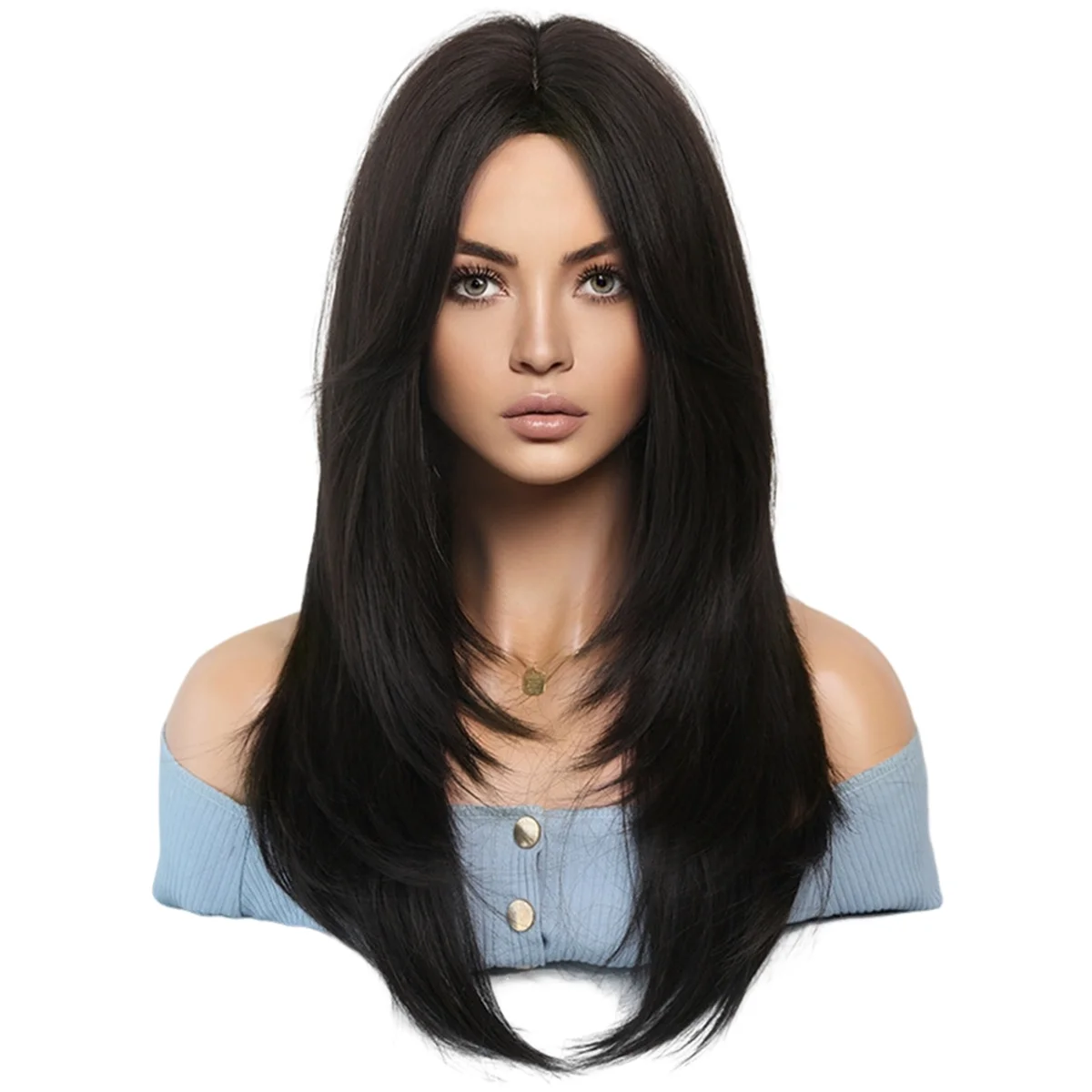 64cm European and American Simulation Wig Female Long Hair Center Parted Full Head Set Long Hair Female Set Head