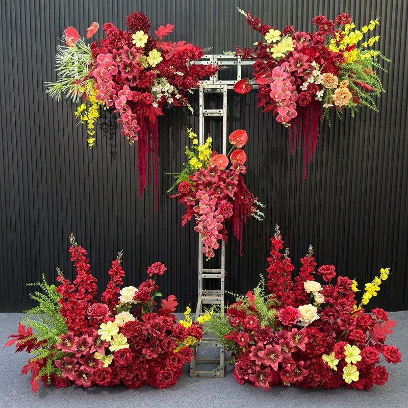 

Новый домашний набор из пяти предметов для счастливого мероприятия, имитация цветка, красная цветочная композиция, свадебная композиция, добро пожаловать, свадебный искусственный цветок