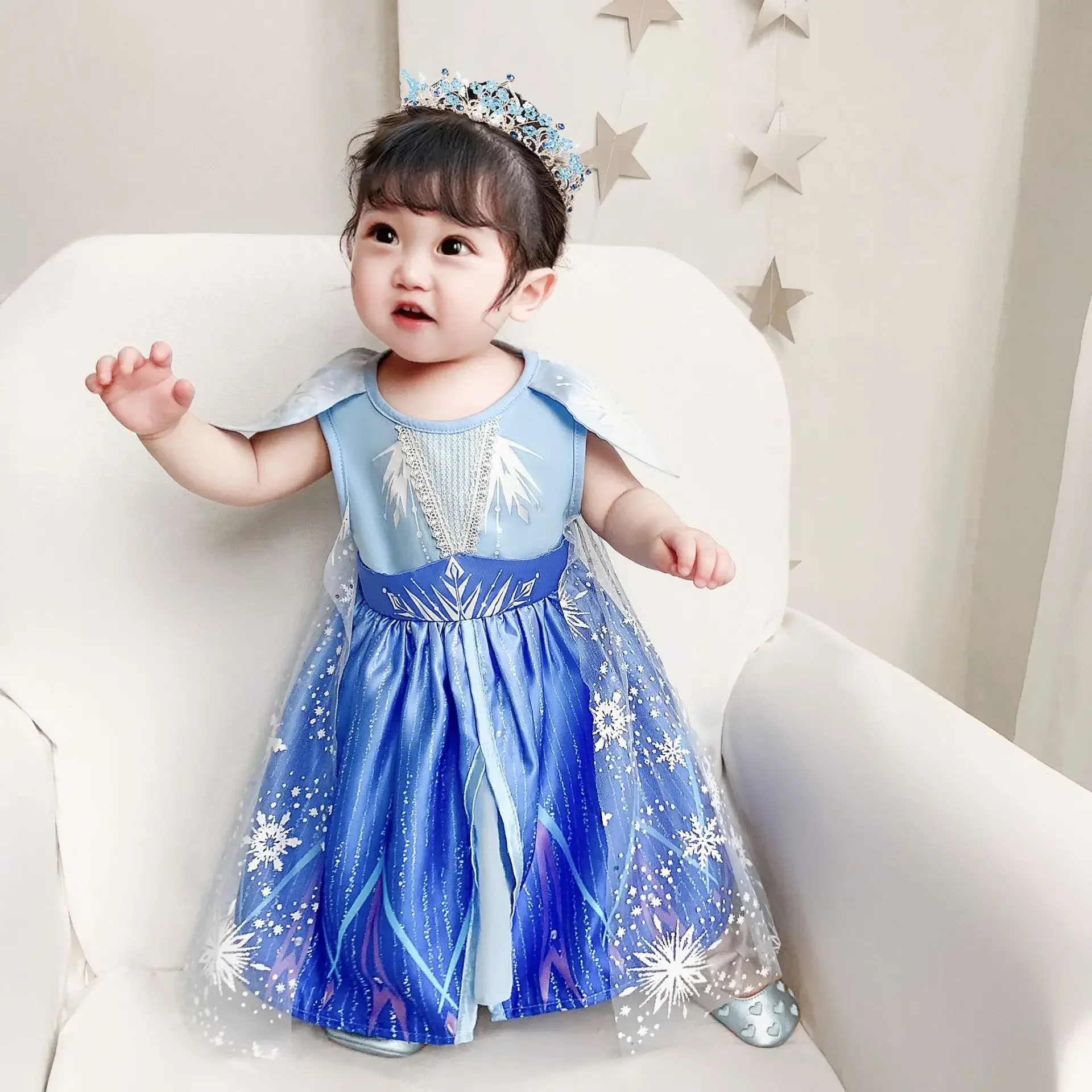 Toddler Snow Princess Baby Girls Dress Vestidos Blue Cosplay 1st  Birthday Party Kids Dresses for Baby Wedding Christmas Evening