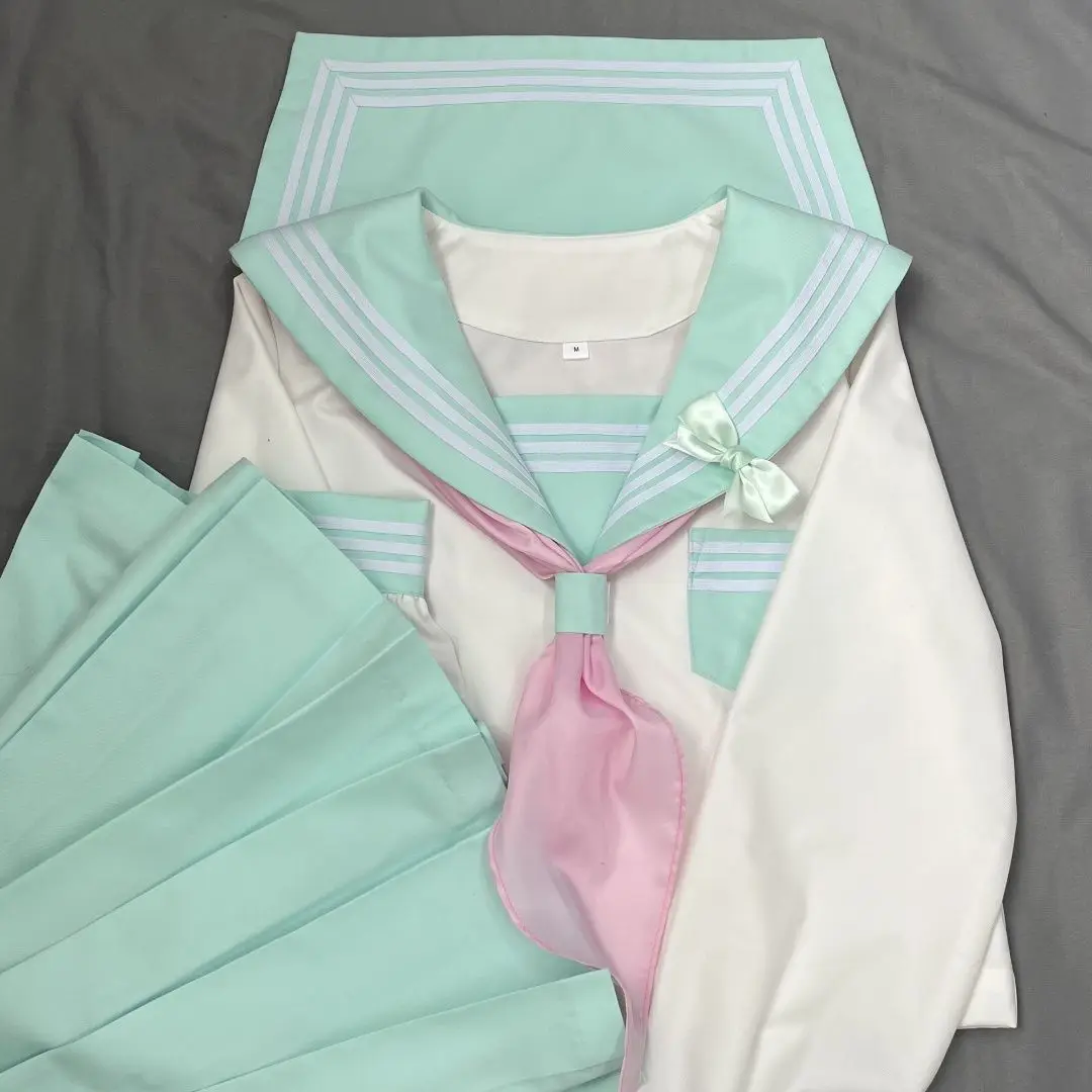 Authentiek Japans en Koreaans JK Sailor Uniform Groen JK Academy Student Uniform Set met lange en korte mouwen College Style Cos