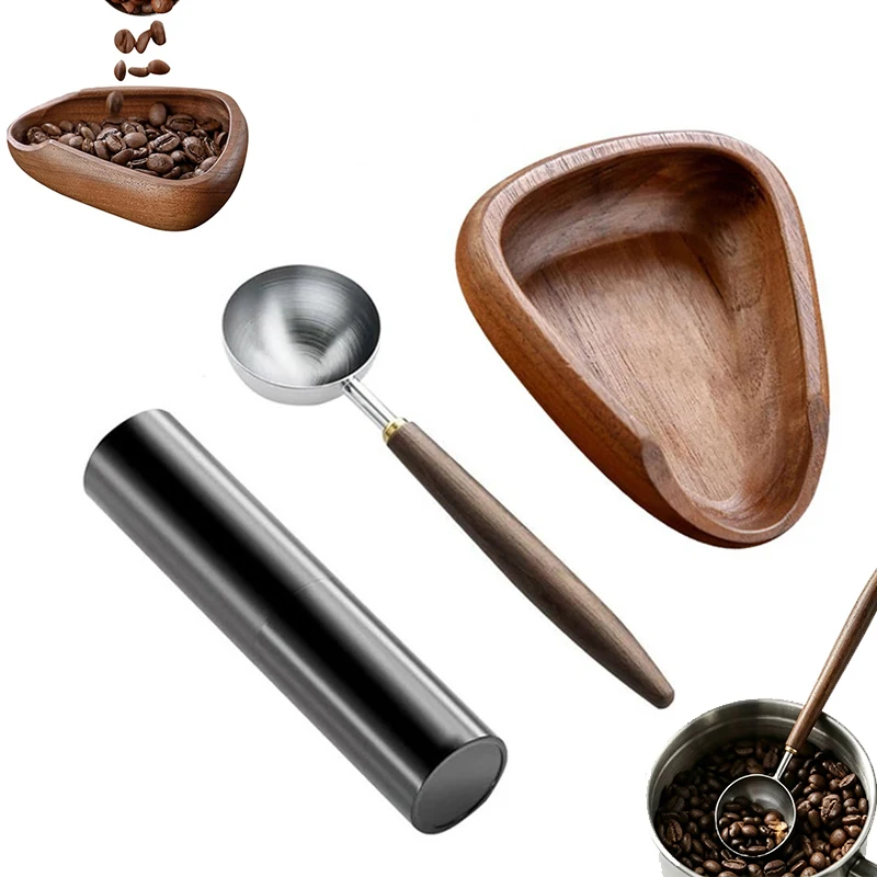 Holz-Kaffeebohnen-Dosierschale mit Sprühflaschen-Set, Tragbarer Kaffeebohnen-Dosierbecher Espresso-Kaffee-Zubehör PTKFQJ02