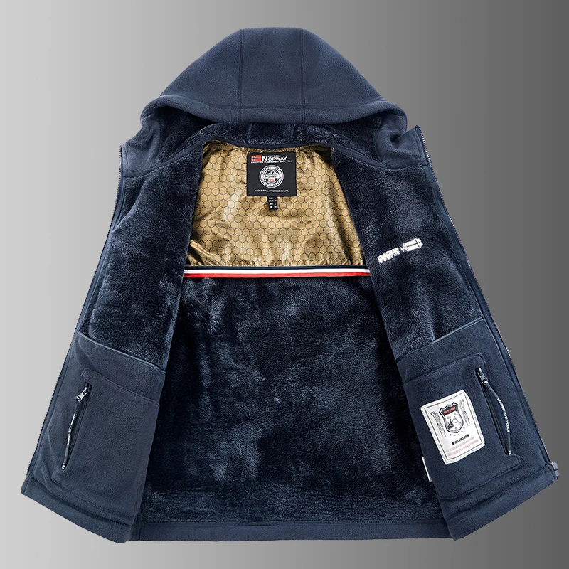 سترة رجالية 2025 سترة نرويجية مطبوعة من الجرافين على الوجهين من الصوف مقاومة للرياح سترة ذات ياقة خارجية غير رسمية جندي جيد