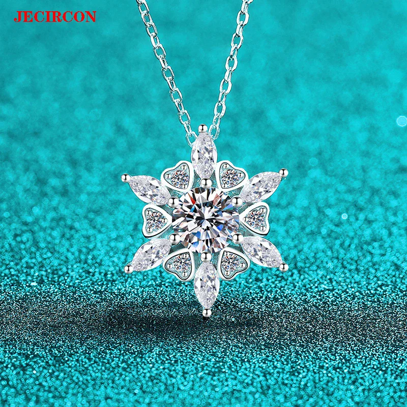 

JECIRCON S925 стерлингового серебра 1 карат муассанит ожерелье для женщин-сердце шестигранник снежинка кулон модная цепочка на ключицы ювелирные изделия