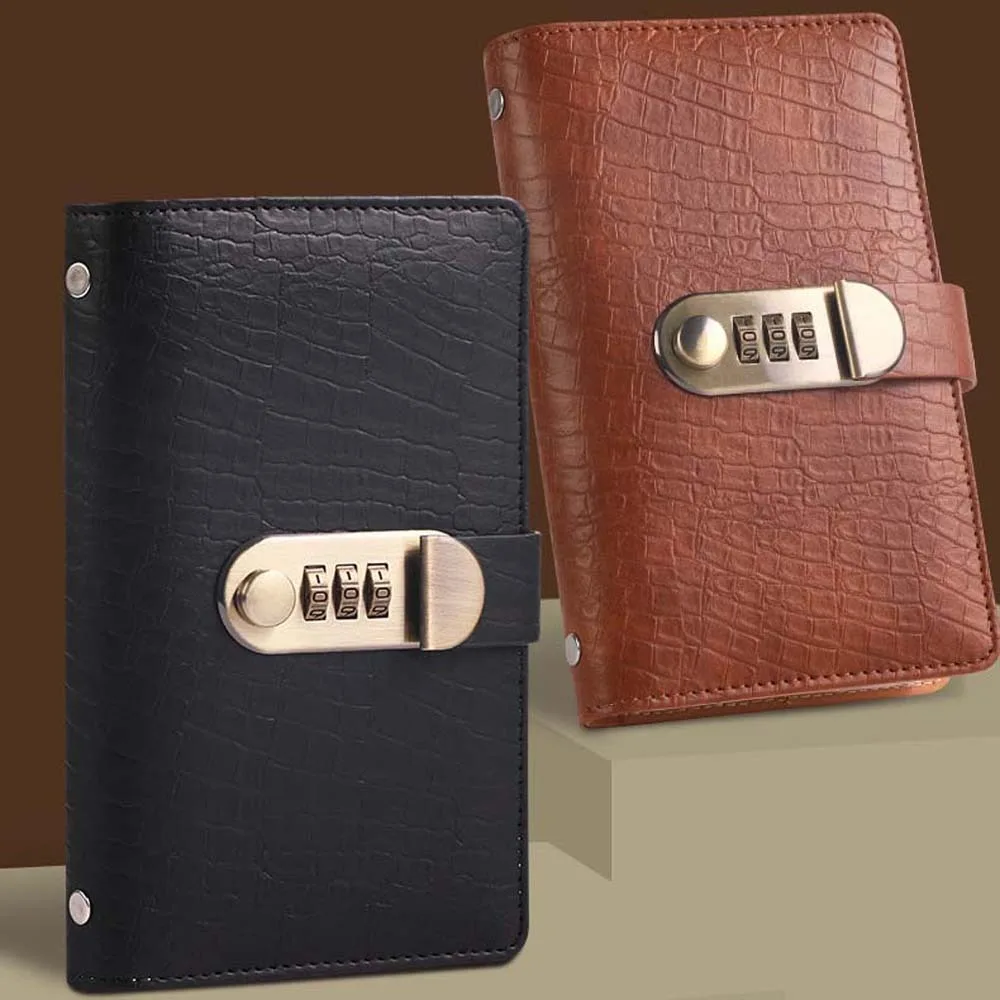 

With Password Lock Saving Money Binder Wallet Storage Savings Handbook Budget Binder with Lock Imitation Crocodile PU Leather A6