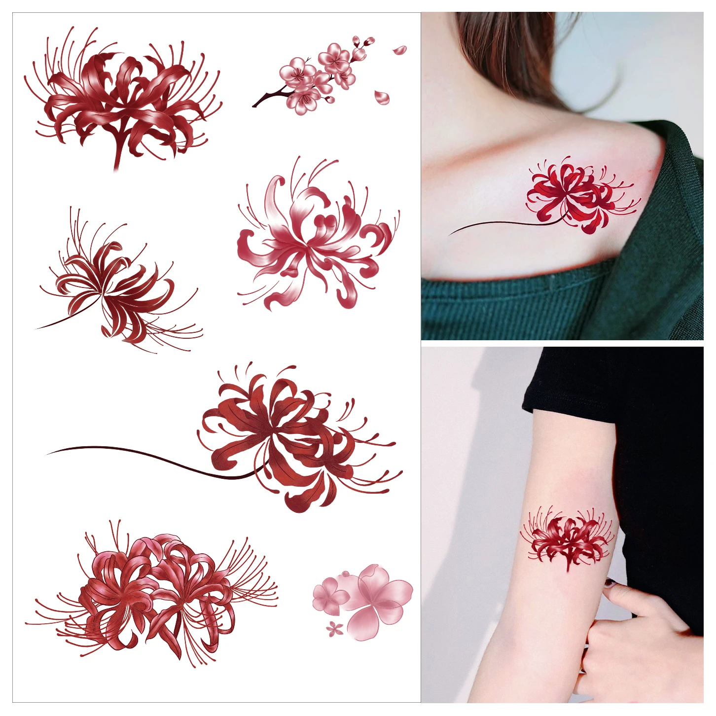 1PC New Colored Flower Temporary Tattoo Sticker for Women Waterproof Semi Permanent Tattoo Sticker