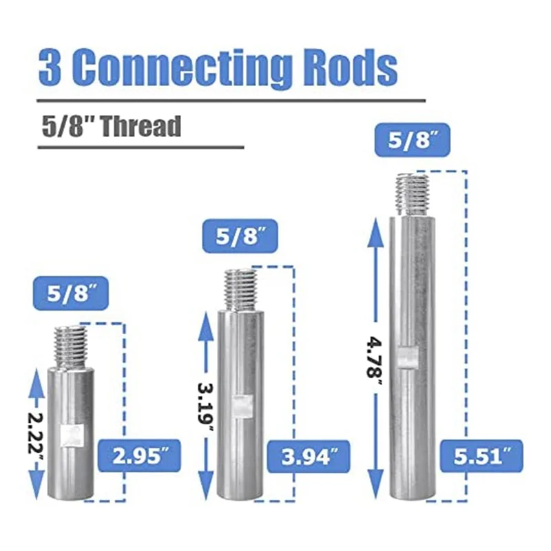 Abjs conjunto de bielas de extensão de moedor de ângulo, 3 peças, 5/8 em 11, extensão de placa de almofada de apoio de rosca para Polisher-3In/4In/5,5In