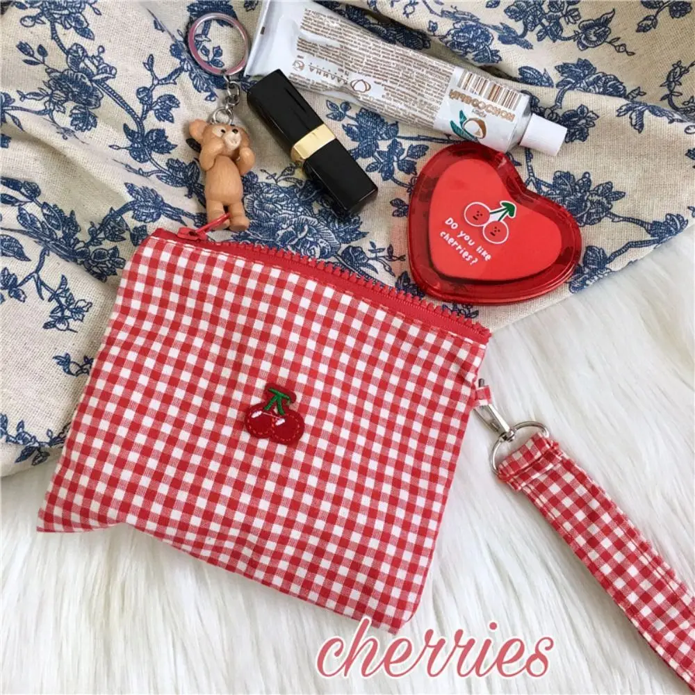 Embroidered Cherry Girl Cosmetic Bag Large Capacity Zipper Women Makeup Bag Storage Pouch Canvas Travel Toiletry Handbag