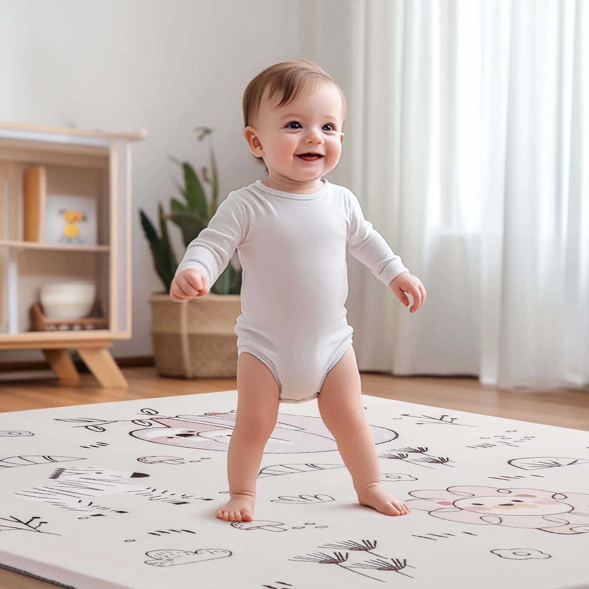 ROBOTIME ROBUD Tappetini da gioco per bambini a tema zoo per pavimento antiscivolo Lavabile in lavatrice Addensare Ammortizzazione Imbottitura Schiuma Compagno di giochi per bambino