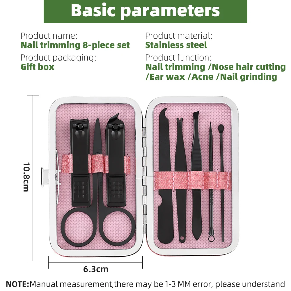 Set di tagliaunghie da 7/8 pezzi combinazione di coltelli per Manicure in acciaio inossidabile per uso domestico tagliaunghie cucchiaio per orecchie strumento professionale per Set di coltelli