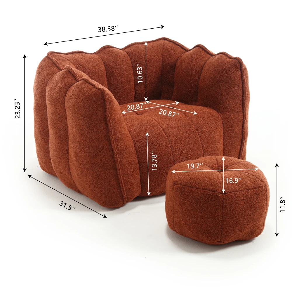 Soft Bean Bag Chair with High Resilient Foam(Chips)for living room and bedroom,Comfortable Square Lazy Sofa with Footstool