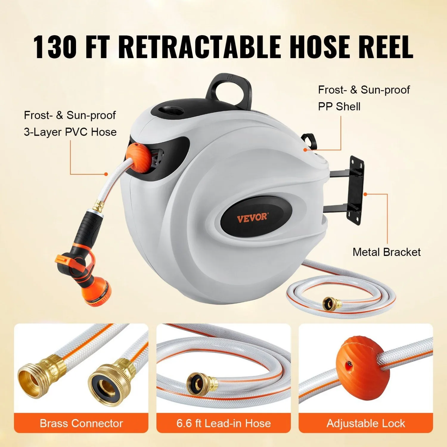 Auto-Rewind Retractable Hose Reel - 180° Wall-Mount Coverage, Lockable Length, Durable 3-Layer PVC Hose for Garden/Washing/Mult
