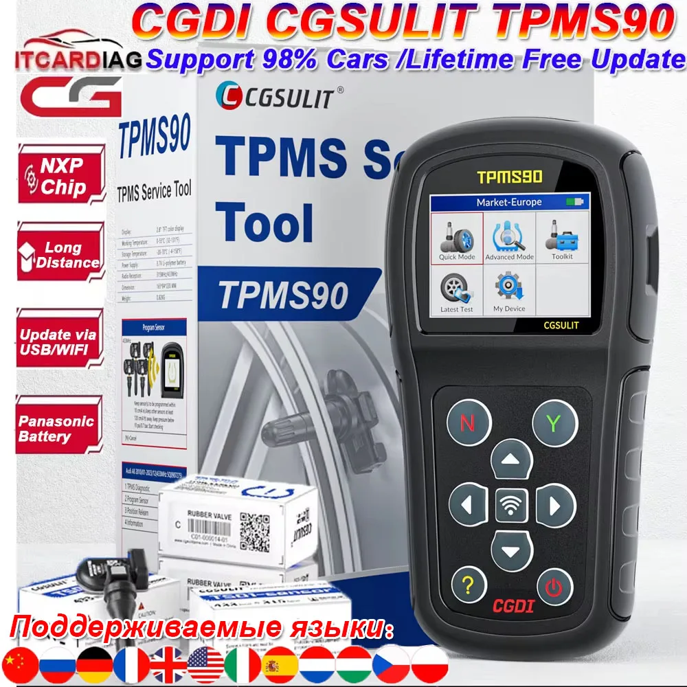 

CGSULIT Universal TPMS90 Programmer Tool CGDI Tire Pressure Detector with TS01 Sensor TPMS Tire Repair Tool Activation Program