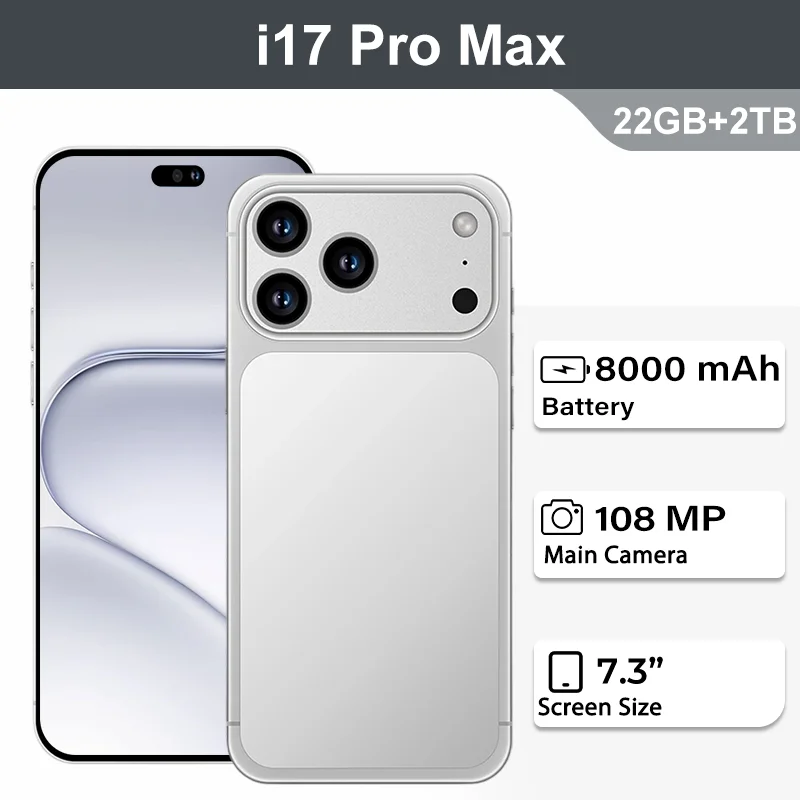 

HOT NEW High Quality i17 Pro Max Original 7.3" HD Global Version Intelligent Standby 8000mAh Battery Dual Card 2TB