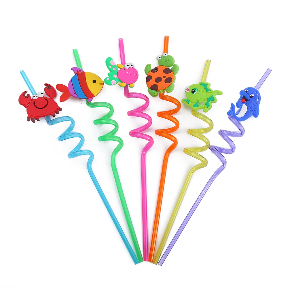 6-12  Animal Ocean Shaped Straws Party Party Gifts Reusable Children\'s Straws Party Party Supplies Provide Free Cleaning Brushes