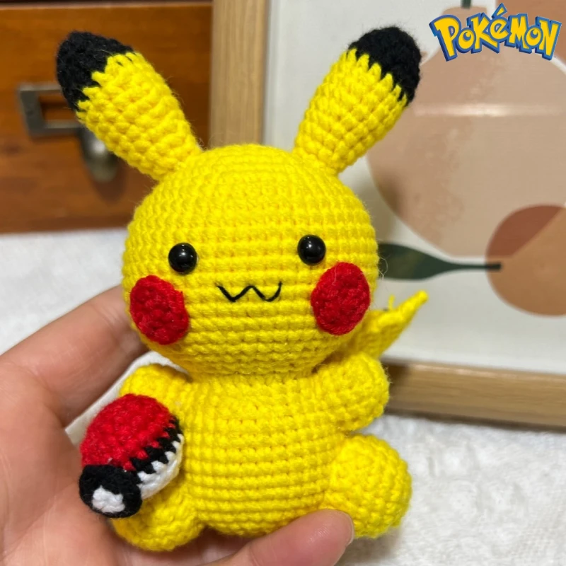 

Cartoon anime Pokemon cute Pikachu doll pendant, creative hand woven keychain, yarn hook woven doll finished product