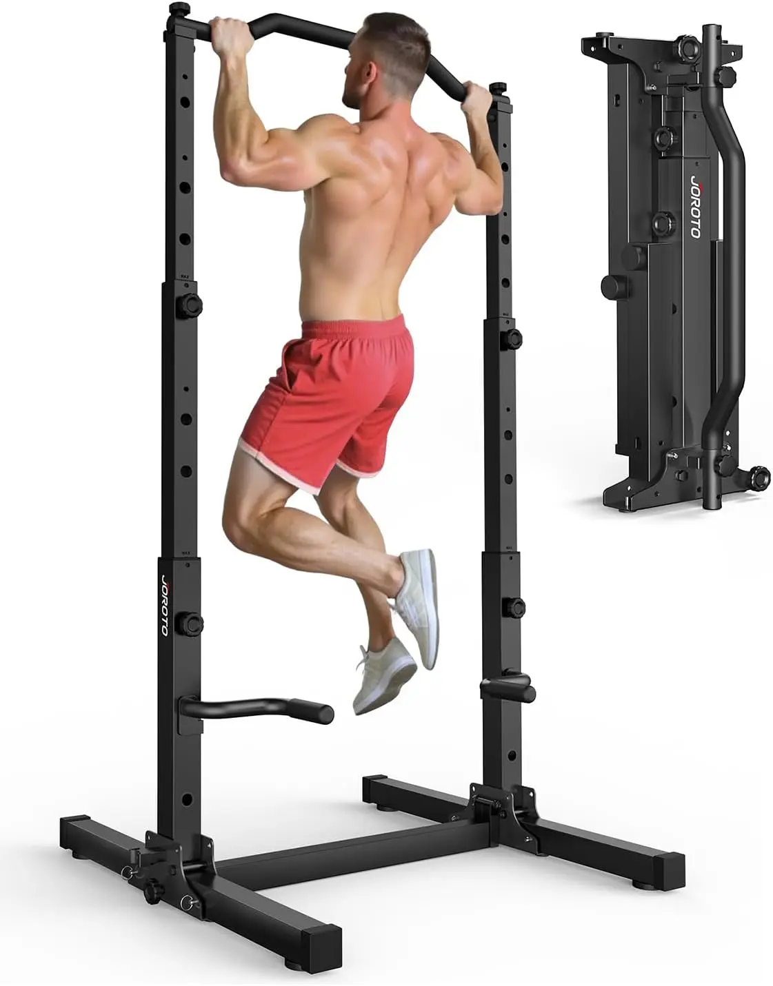 Foldable Pull Up Dip Station, Pull Up Bar Free Standing for Home Gym, 450LBS Stable Power Tower, Adjustable Height Multifunction