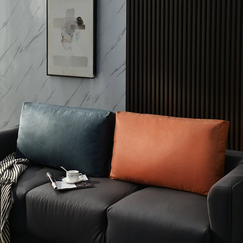 Nordic Faux Leather Rectangular Sofa Cushion Cover Fashion Home Pillowcase Solid Color Tech Fabric Lumbar Protective Covers