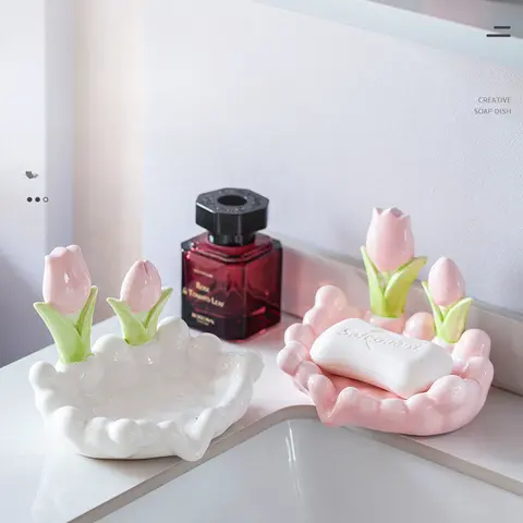 Creative Flower Decor Soap Dish Self Draining Non-slip Soap Holder Cute Storage Soap Rack Bathroom Accessories