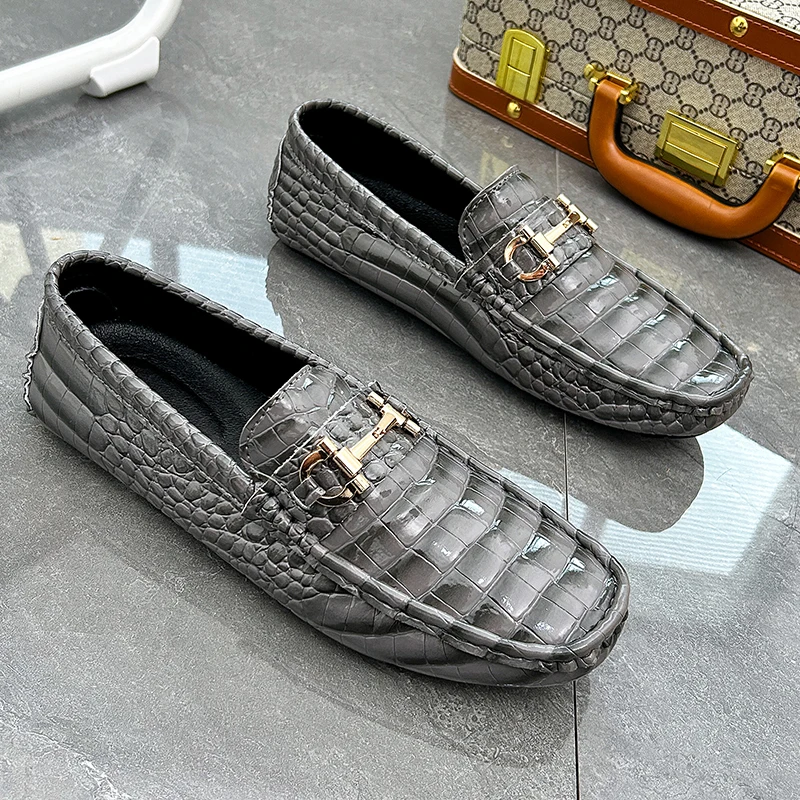 Fashion Men Large Size 46 47 48 Casual Loafers Gray Mens Moccasins Shoes Light Weight Wedding Formal Dress Shoes for Men