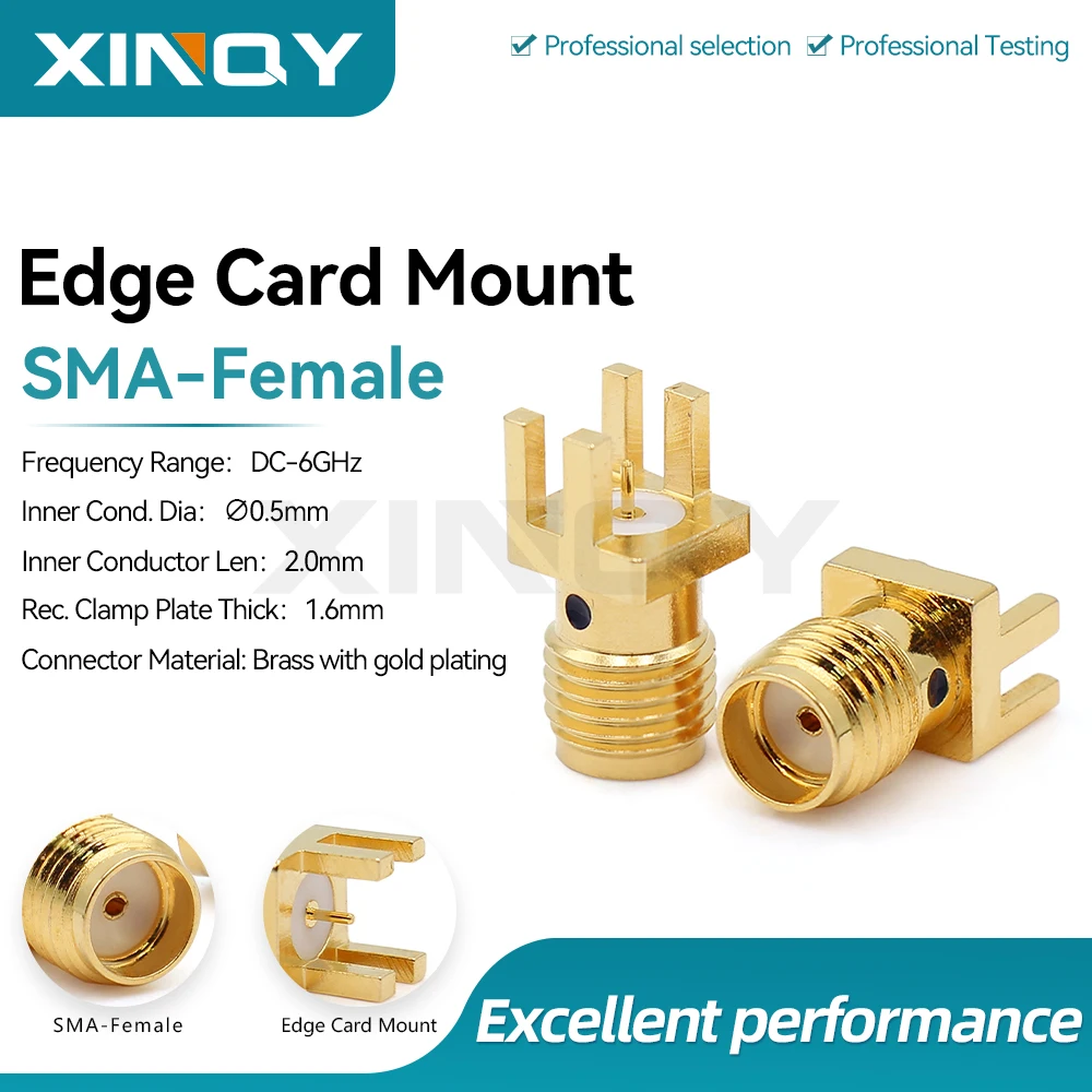 XINQY 6/18G KE RF Connector SMA-KHD PCB Edge Soldering SMA Female Jack Clamp Thickness 1.7mm