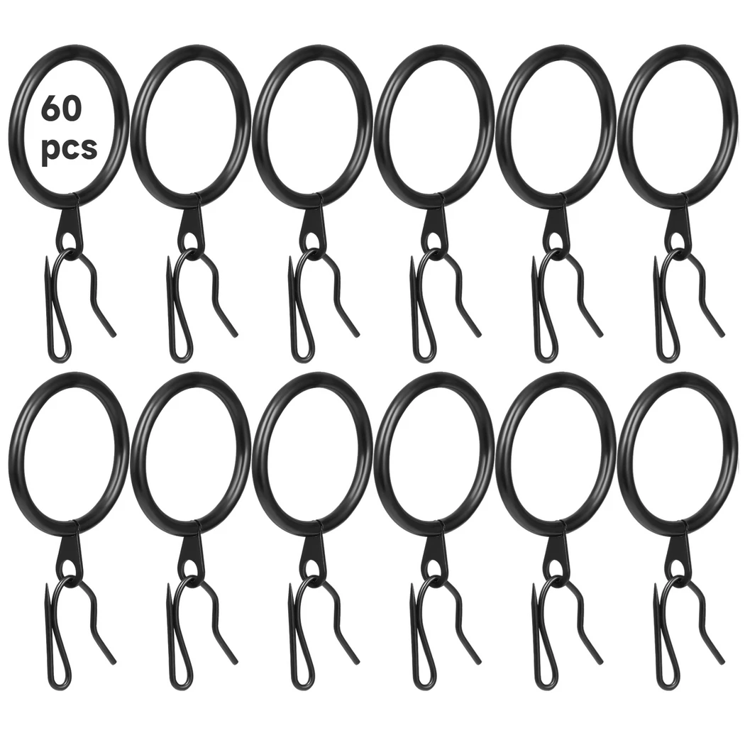 60Pcs Curtain Hanging Hooks Metal Drapery Curtain Rings and Pin Hooks Curtain Rod Hanging Rings For Doors Window Shower Curtains