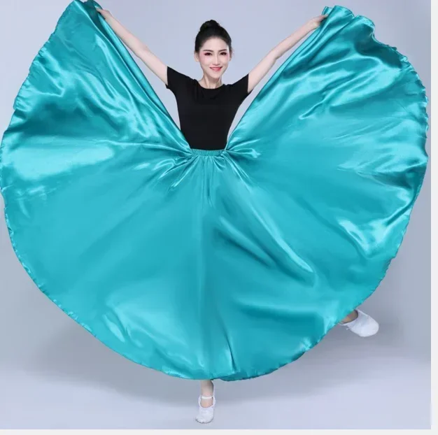 1 buah/lot rok tari perut wanita rok panjang Satin 360 derajat Rok dansa polos wanita