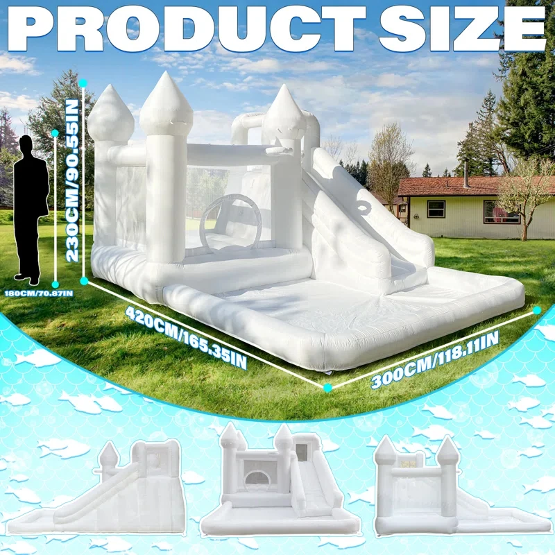 白い大型インフレータブルウォータースライダープール子供用夏の水遊びバウンスハウスボールピット付き幼稚園プレイハウス屋外
