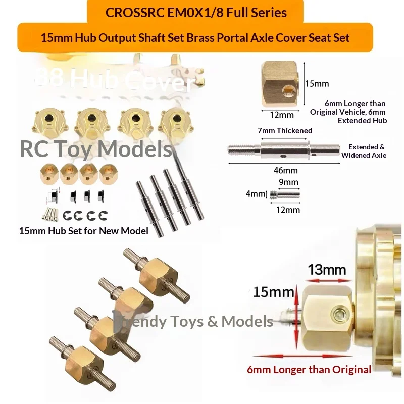 CROSSRC EMOX 1/8 RC Crawler Upgrade Parts 25 Version 15mm Widened Hex Adapter Output Shaft Steering Knuckle Axle Seat Kit Replac