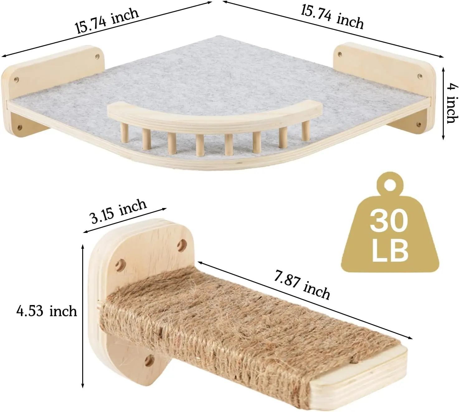 

Large Cat Wall Shelves, Corner Cat Shelf with 3 Cat Wall Steps, Shelves for Large Cats Set, Bed with Plush Covered