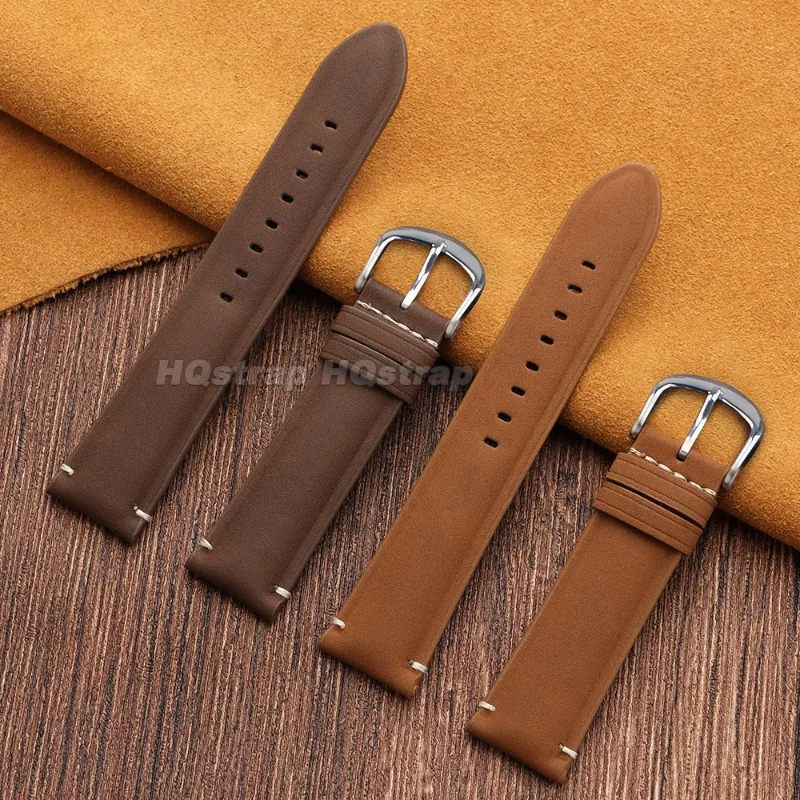 Vintage Frosted Genuine Leather Watch Strap 20/22mm Hand Stitched Cowhide Bracelet Quick Release Retro Matte Calfskin Wristband