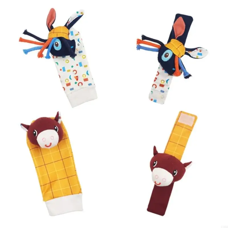 CORB 4-Piece Baby Play Set with Wrist Rattles and Foot Sock Pieces, Plush Infant Set for Motion Play and Parent Care