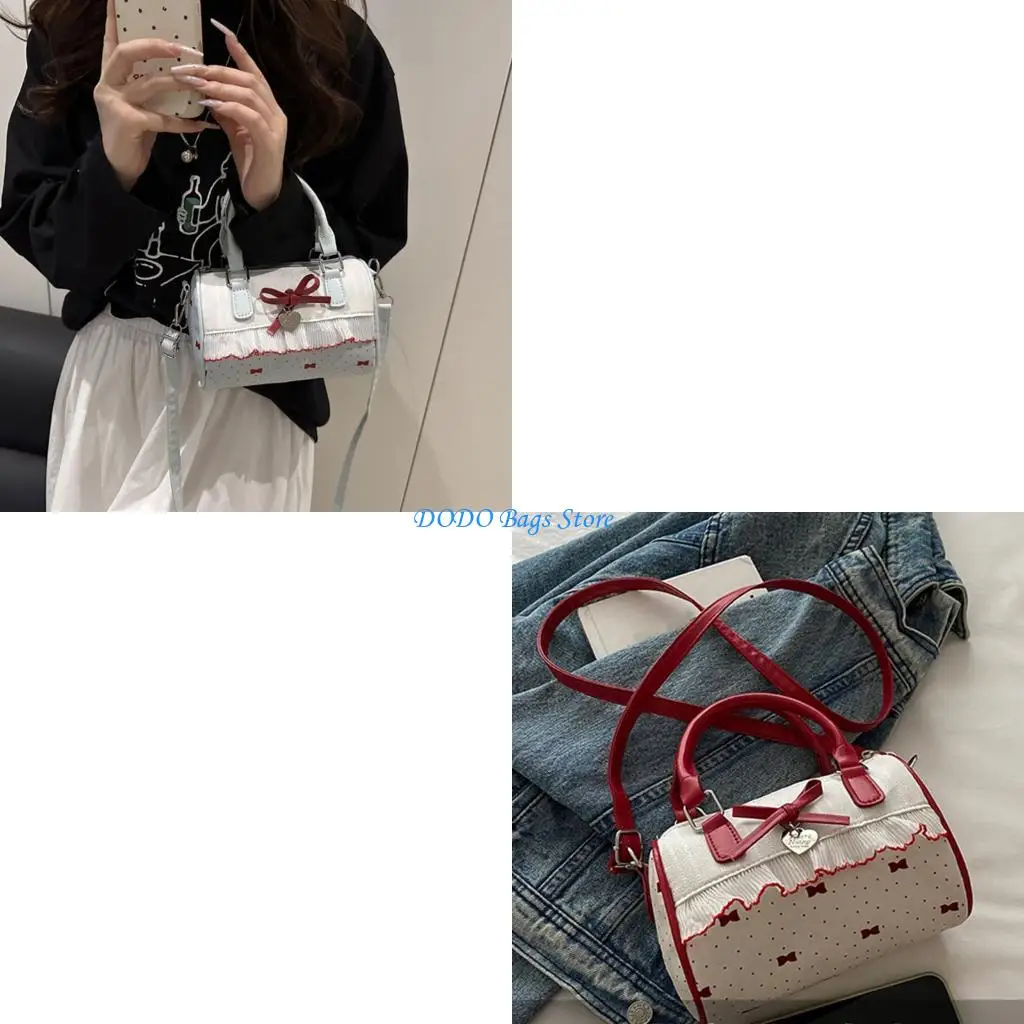 

Elegant Shoulder Bag With Dots And Bows Decoration Spacious Interior PU Handbag