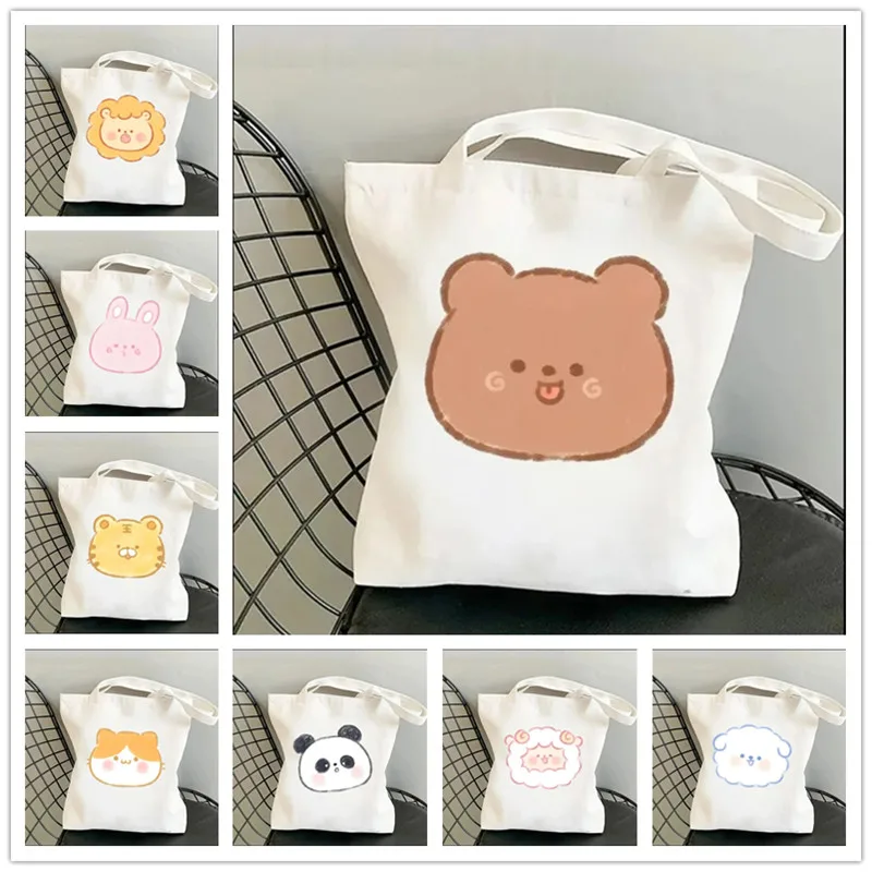 Bear Panda Printed Women Shoulder Bags Kawaii Animals Shopping Shopper Bag Lightweight Tote Handbag Canvas Fashion Girl Handbags