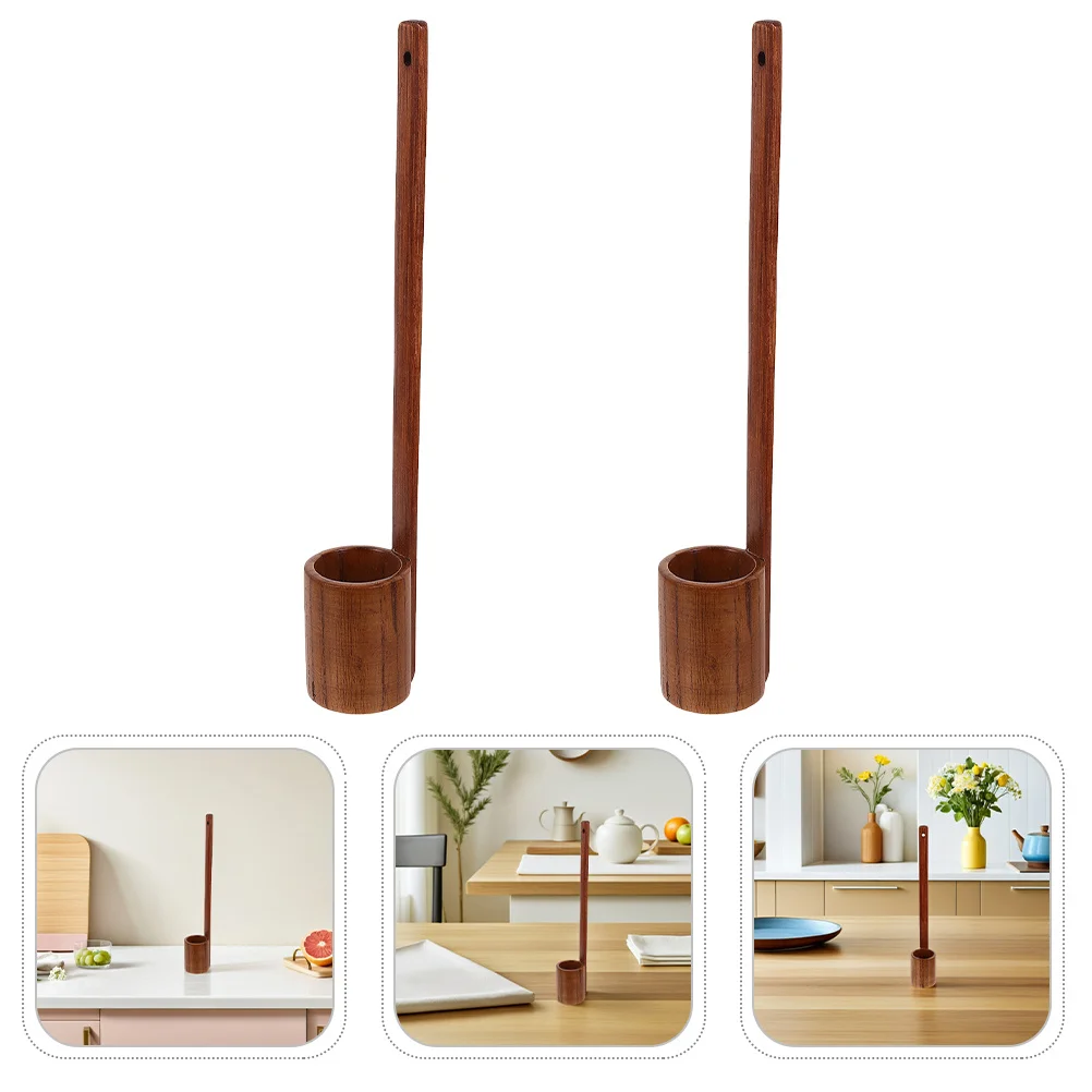 

2 Pcs Wine Vintage Soy Sauce Dipper Wooden Flat Bottom Ladle Beer Pouring Long Handle Vinegar Scoop Oil