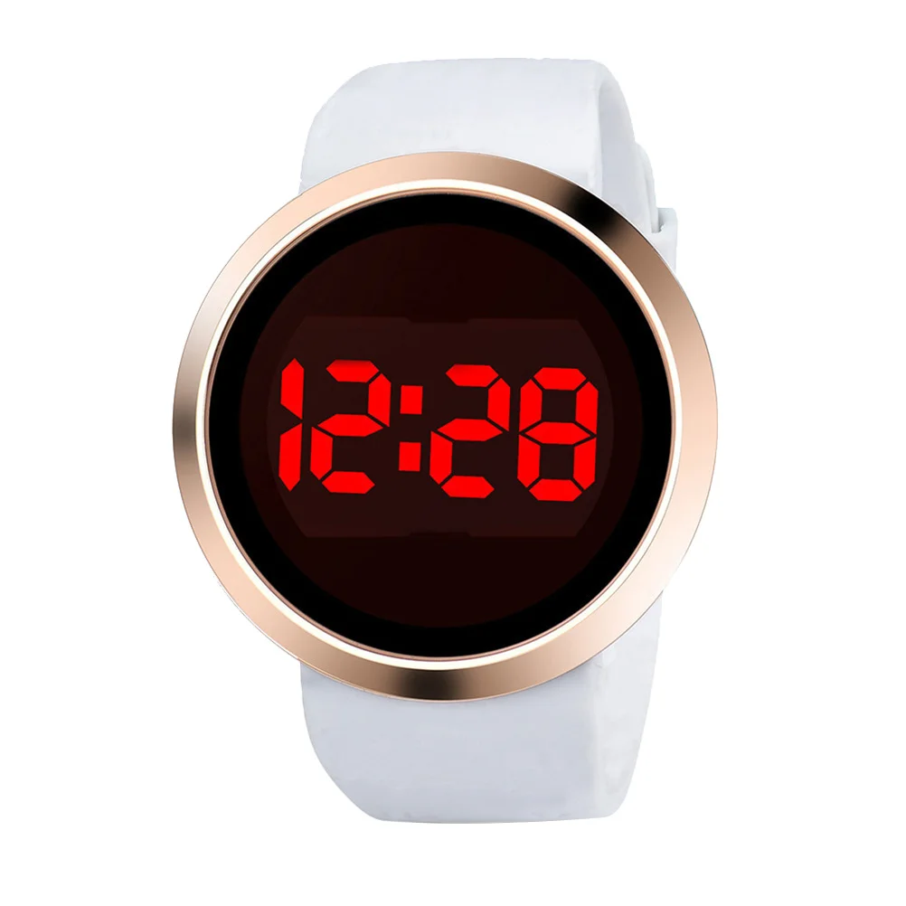 Led Watch White Band Pu Screen Alloy Men Women Electronic Wristwatch Gift For Birthday Shower
