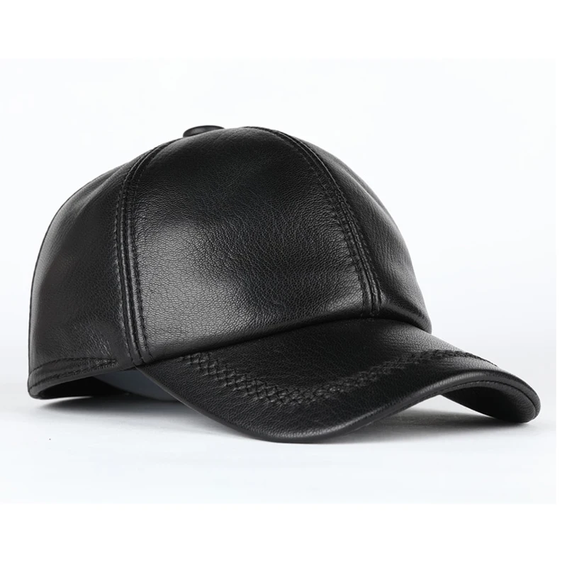 Adult New Genuine Leather Hat Men Women Warm Genuine Leather Baseball Cap Male Winter Outdoor Ear Protection Cap Leather Hat