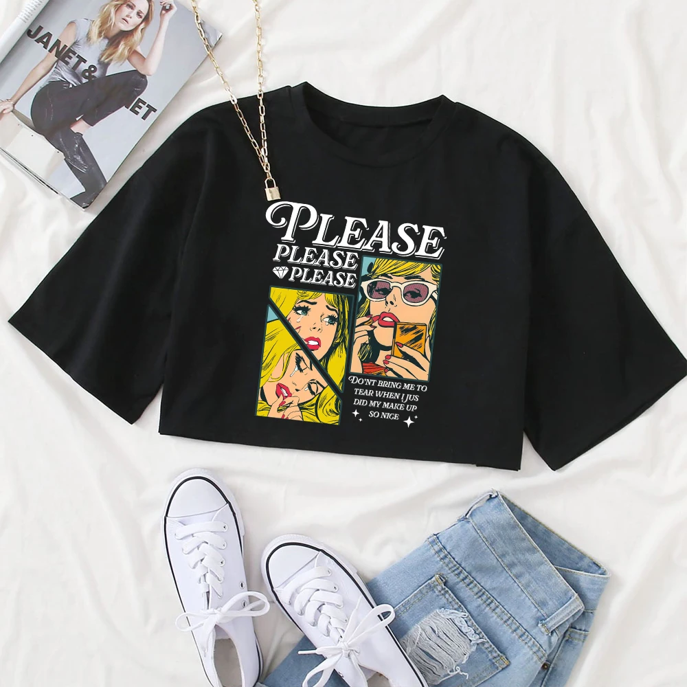 

Sabrina Carpenter Please Please Please Shirt Women Crop Tops O-Neck Short Sleeves T-shirt Fans Gift Tops