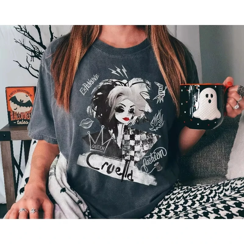

MINISO Cruella art print T-shirt Cruella Deville shirt 101 Dalmatians shirt unisex adult T-shirt all-season base layer vintage