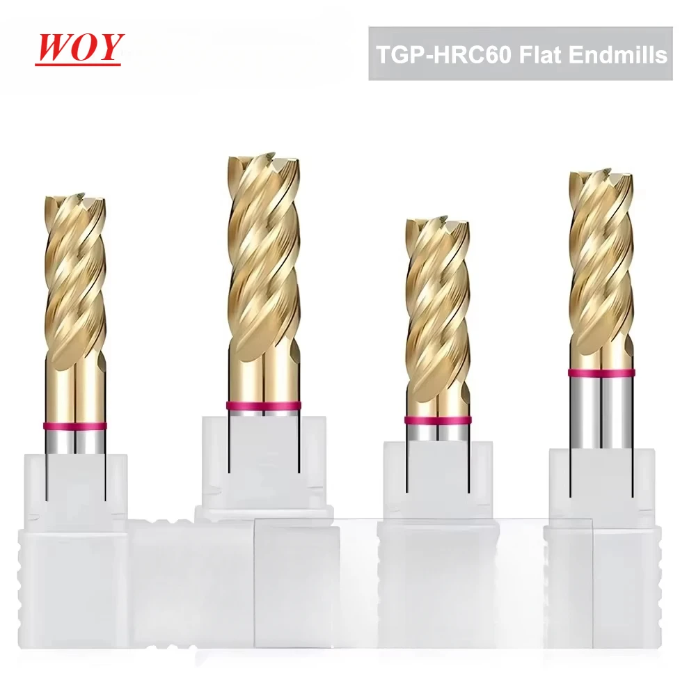 WOY TGP-HRC60 4F Color Circle Flat End Mill Tungsten Steel Carbide Balchals AD Coating  Milling Cutter CNC Mechanical Endmill