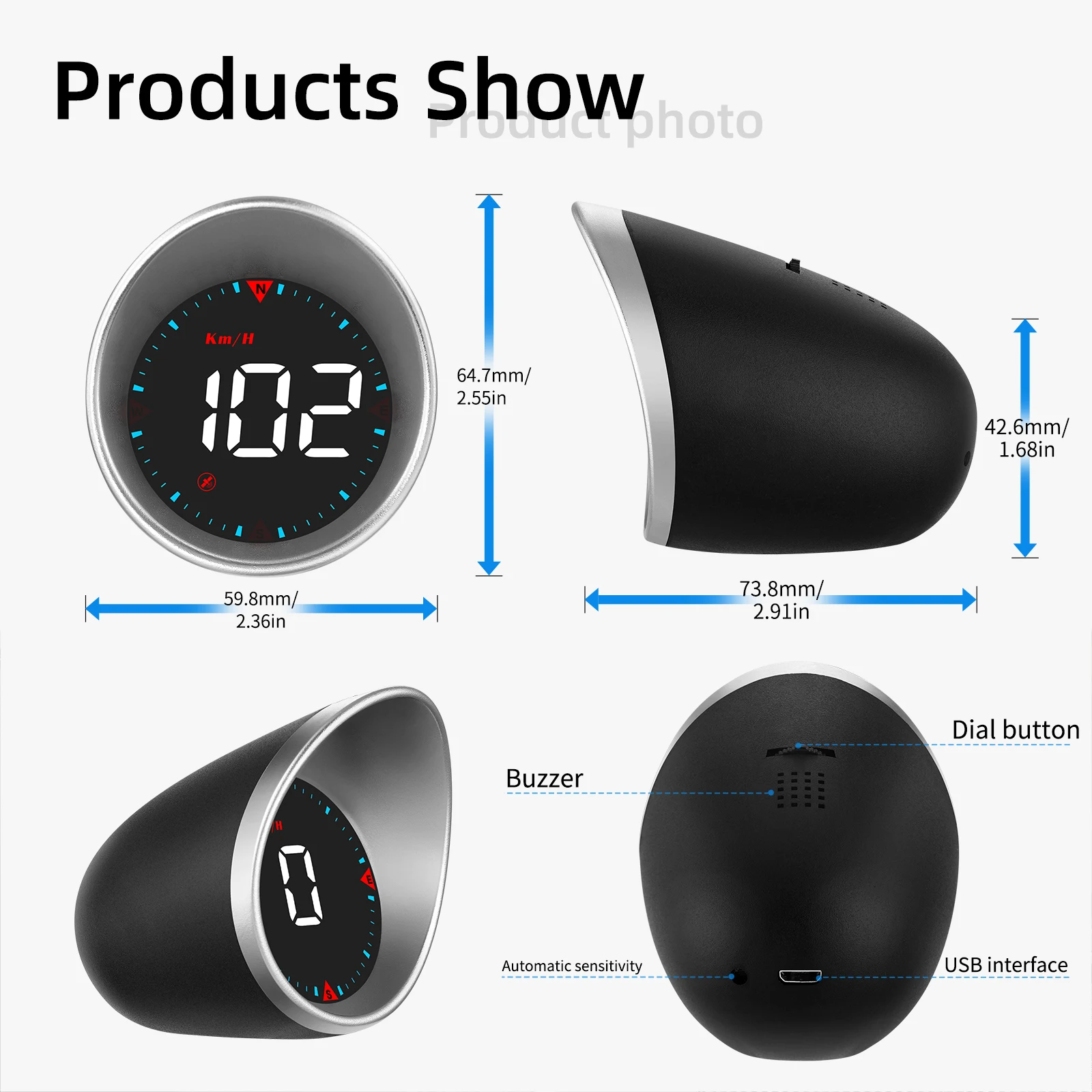 New Car Head Up Display G5 HUD Tachimetro RPM MPH Gauge Misuratore di velocità digitale Chilometraggio Bussola Cruscotto Y03 HUD Solo Tachimetro