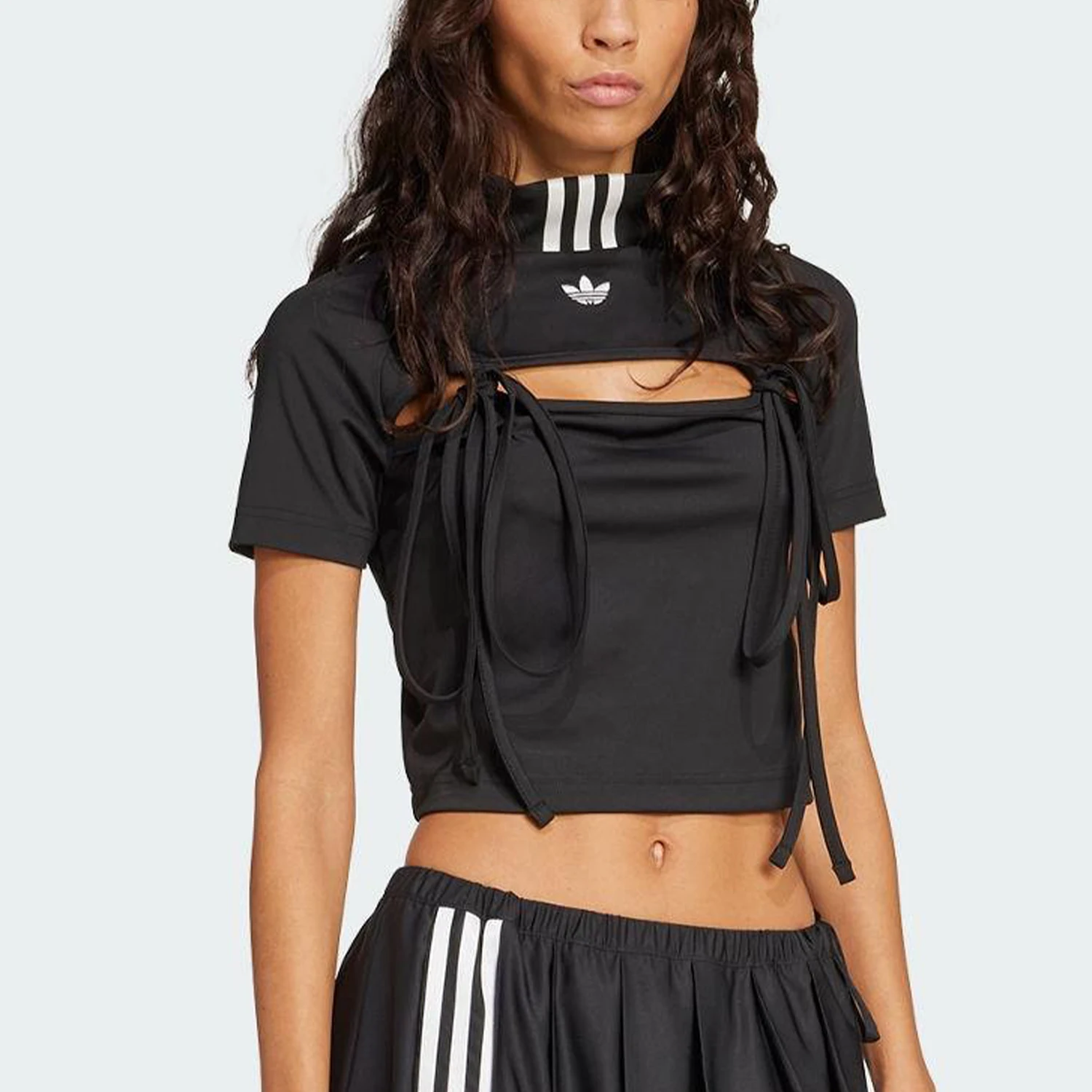 Adidas genuine Three Leaves Women's Slim Satin Ribbon Cutout Short Sleeve JX2537