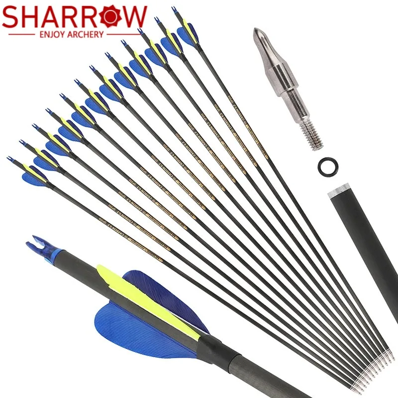 

Archery 32''Arrow Pure Carbon ID6.2mm Spine300/350/400/500/600 Arrow Shaft,Compound Bow Recurve Bow Shooting Hunting Accessories