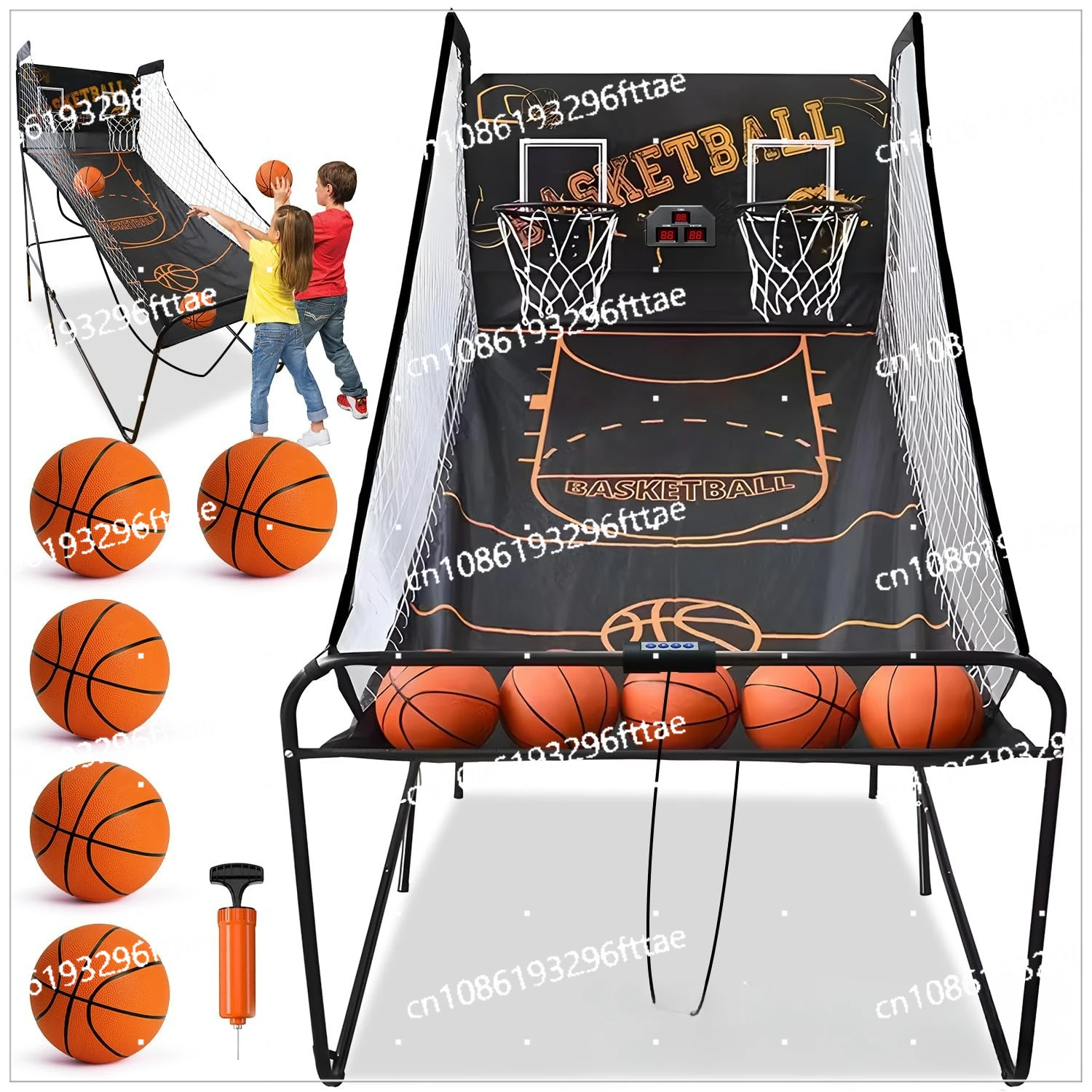 Indoor Double Basketball Machine with Automatic Electronic Scorer Adult Children Game Folding Shooting Ball Rack