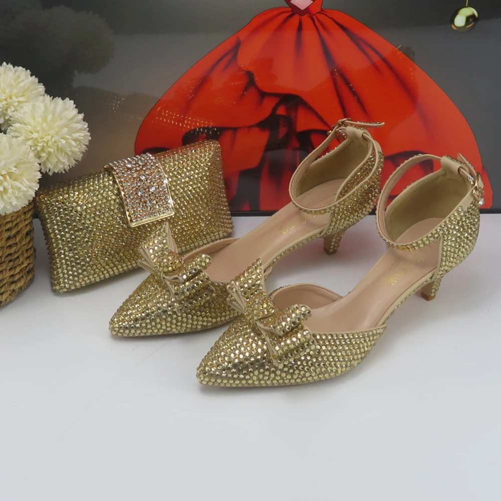 Spring New Arrival Golden Pearl Bridal shoes with matching bags woman Open Toe party fashion shoes Platform shoes and bag