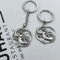 Gothic Men's Stainless Steel Keychain Polished Snake Texture Pattern Pendant Key Chain for Neutral Car Keyring Jewelry Gifts