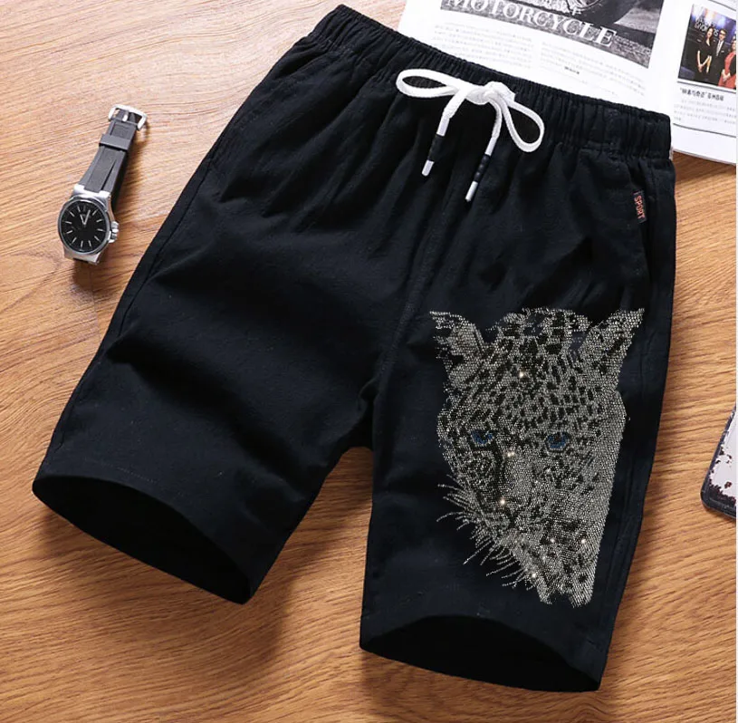 

Men's Slim Fit Cotton Shorts with Rhinestones Anime Streetwear Fashion Good Quality Casual Summer Pants